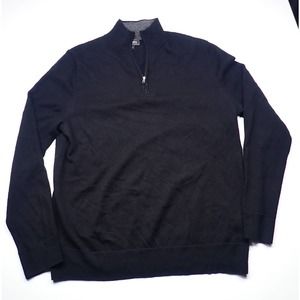 Mens Express 1/4 Quarter Zip Zipper Merino Wool Black Sweater L Large Lg